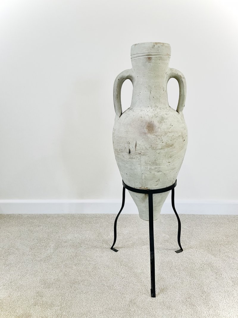 Large Terracotta Matt Glazed Amphora on Stand